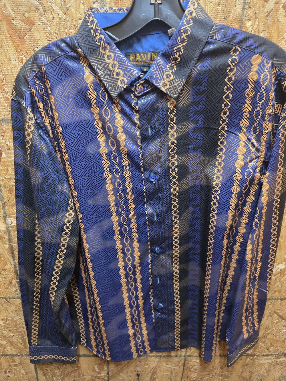 Pavin Blue & Gold Patterned Men’s Button-Up Shirt